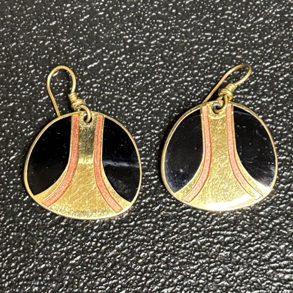 Laurel Birch Gold Tome Enamel Dangle Vintage 80’s Earrings Retro